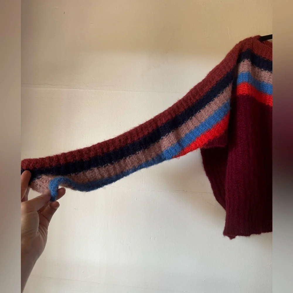 Free People alpaca blend women’s S shrug poncho hippy rainbow long sleeve swe…